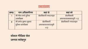 सीओ सिटी का हुआ स्थानांतरण शहर कोतवाल हटाए गए