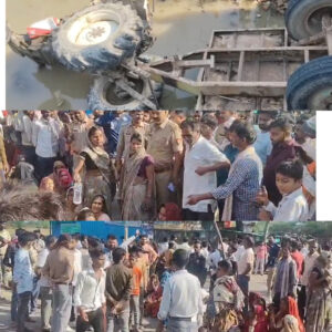 आनियंत्रित होकर ट्रैक्टर पलटा चालक की मौत, परिजनो ने लगाया जाम