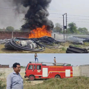 जल निगम स्टोर में लगी आग लाखों का सामान जल कर राख