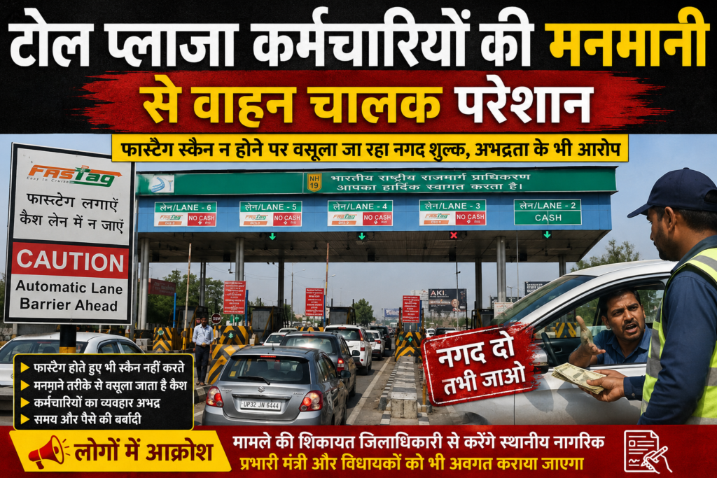 टोल प्लाजा कर्मचारियों की मनमानी से वाहन चालक परेशानफास्टैग स्कैन न होने पर वसूला जा रहा नगद शुल्क, अभद्रता के भी आरोप———–